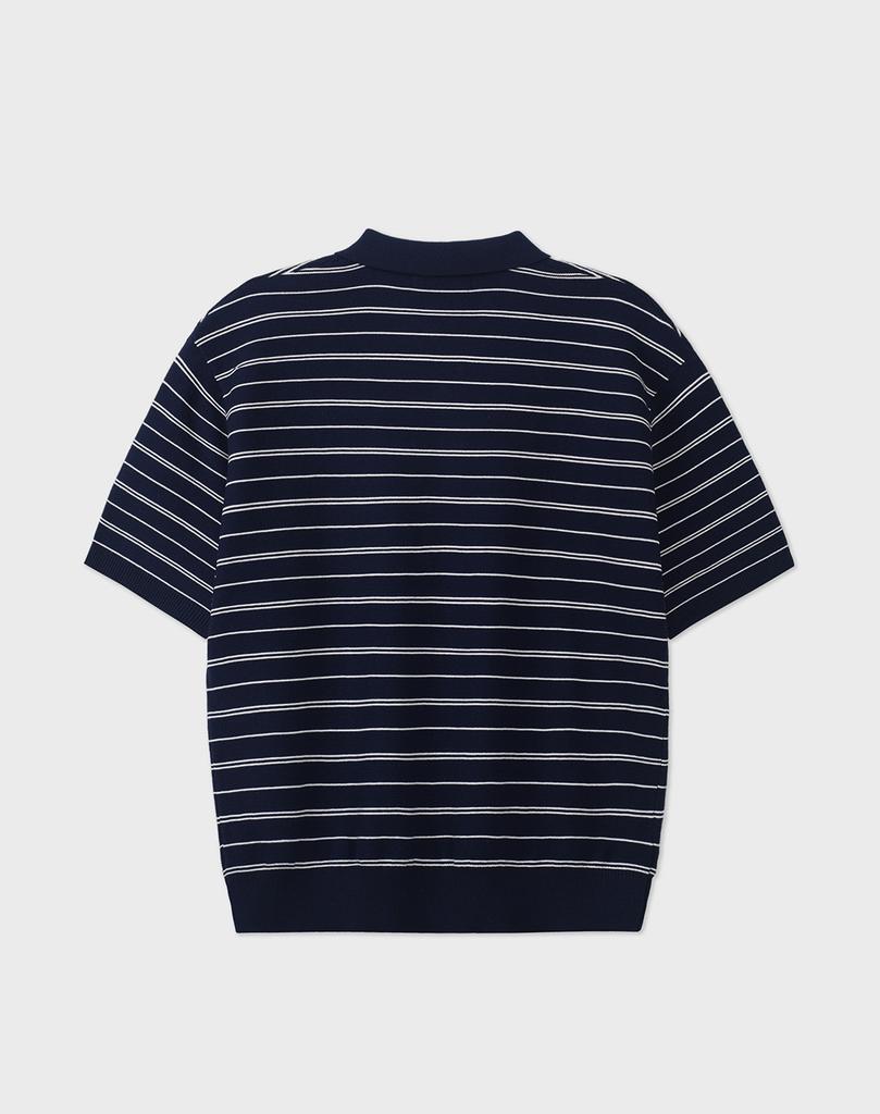 WORK ON BODY OFF Ritme Semi Oversized Cotton Collared Short Sleeve Knit [Navy]