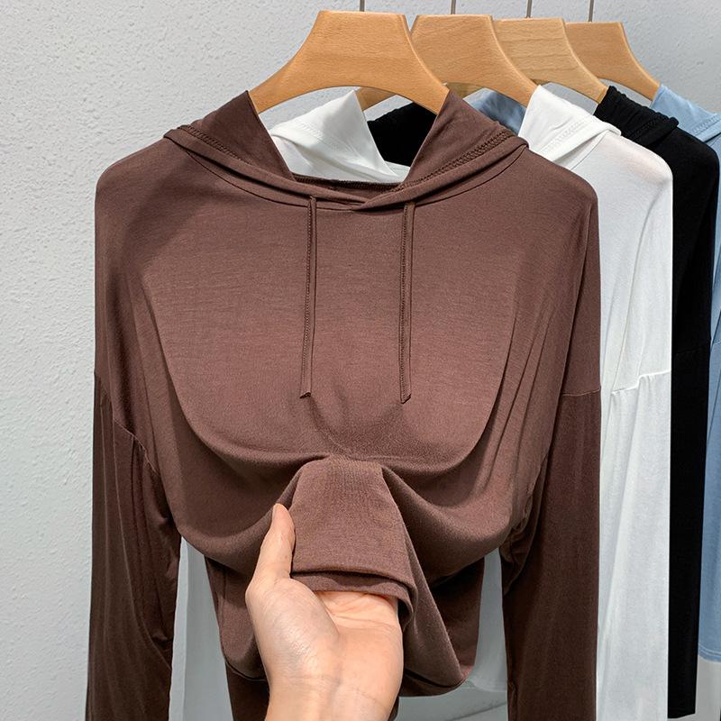 Hooded Black Sweatshirt Modal Base Blouse for Women In Autumn and Winter Latest Comfortable Fit Short Everyday Jacket