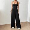 Solid Color Halter Sleeveless High Waist Wide Leg Casual Jumpsuit