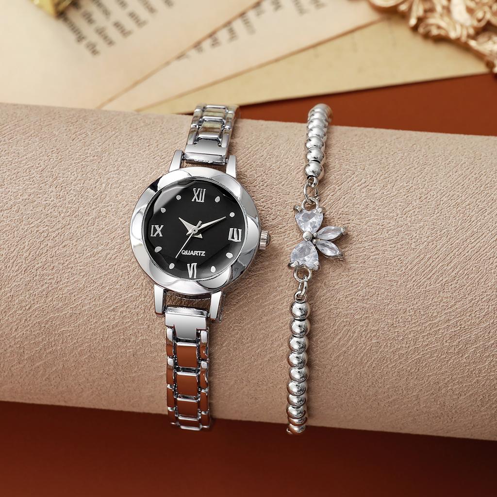 No gift box, Korean version, simple and stylish, slim strap, small quartz strap, butterfly bracelet, two-piece set