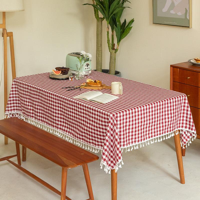 Dining Table Coffee Table Tablecloth Jacquard Cotton And Linen Lattice Fringed Lace Rectangular Pastoral Tablecloth
