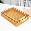 Multi-Use Pp Woven Storage Basket With Wooden Handle Modern Rectangular Shallow Bin For Living Room Bedroom Kitchen Hotel Servic