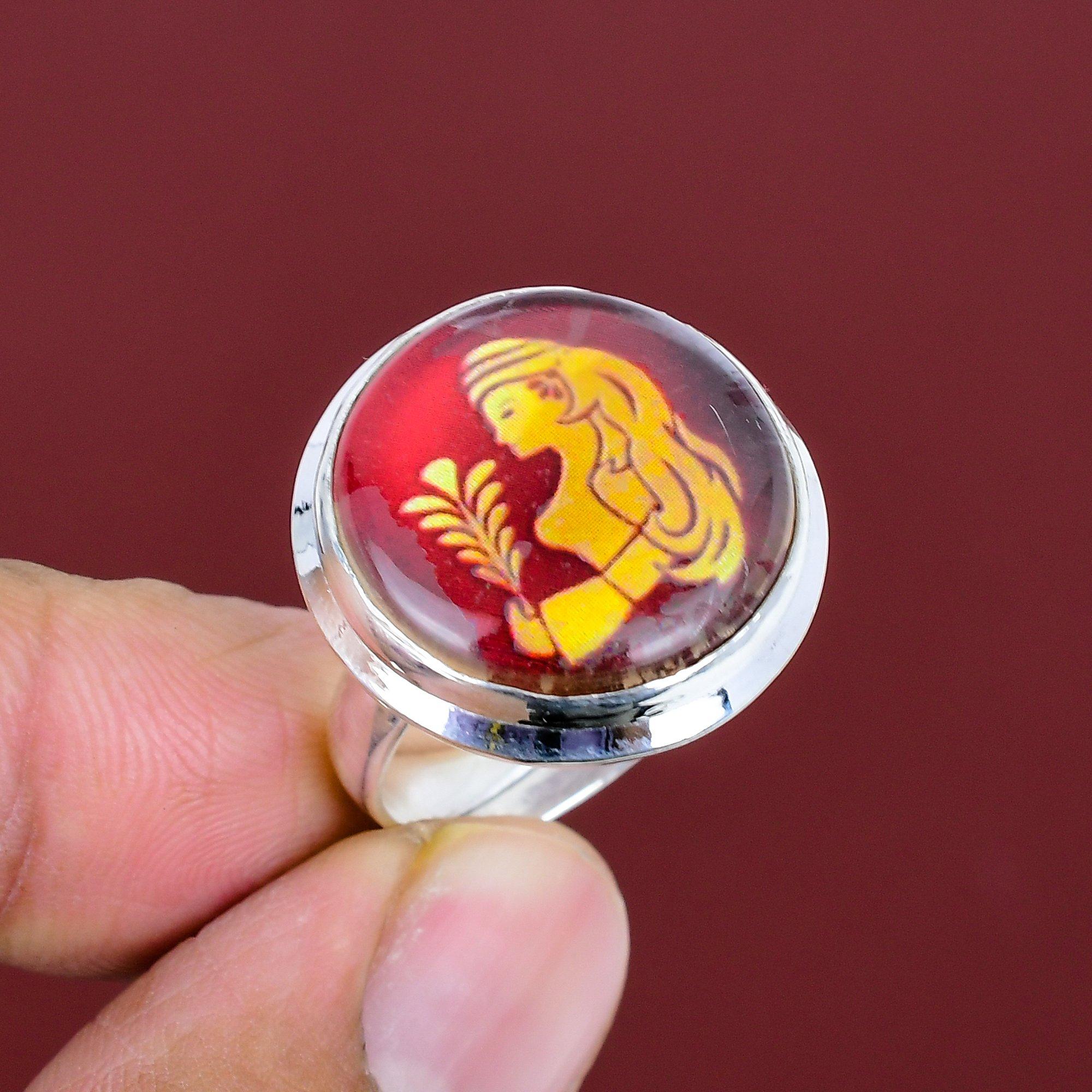 Virgo zodiac sign in red onyx ring horoscope astrology ring 925 sterling silver gemstone ring adjustable rings handmade zodiac sign jewelry Adjustable