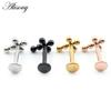 Alisouy 1PC Stainless Steel Cross Ball Threaded Ear Tragus Helix Labret Lip Rings Cartilage Stud Earrings Piercing Body Jewelry