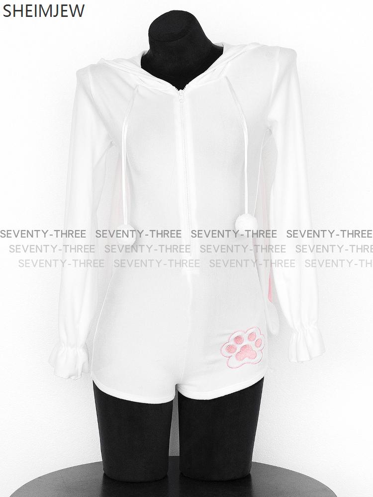 Cute Plush Hooded Jumpsuit Home Clothes Ladies Role Play Sweet Rabbit Role Tight Costumes Sexy Bodysuits Hooded Ears Zipper Suit