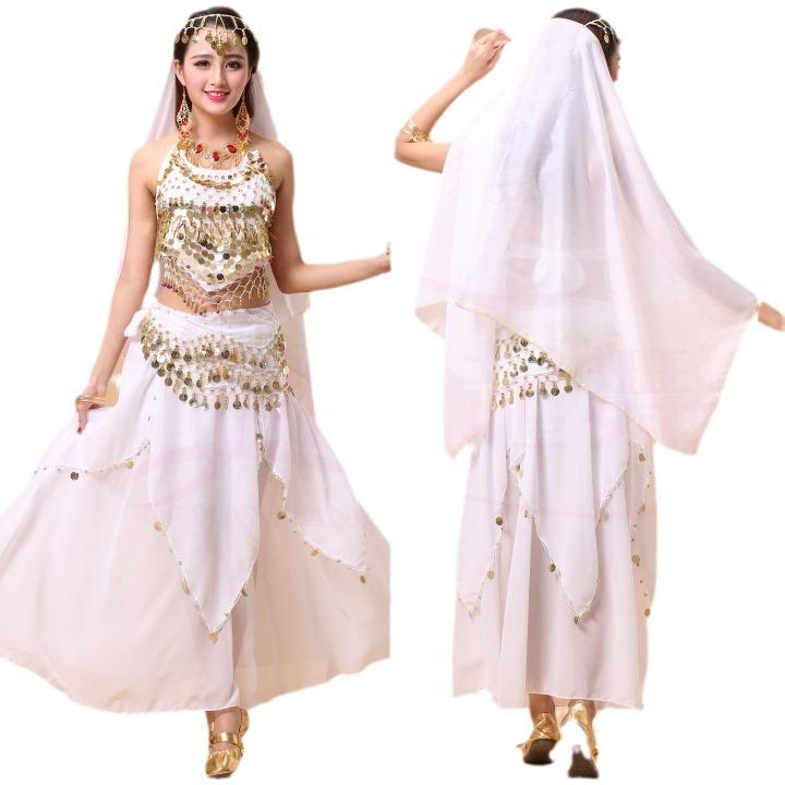 Set Costume da Danza del Ventre Indiana da Donna - Abito Etnico da Esibizione sul Palco con Fascia per la Vita e Gonna