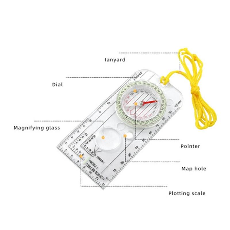 Compasses Map Scale Ruler with Lanyard Navigation Tool Plastic Multifunction for Hiking Camping Outdoor Equipment