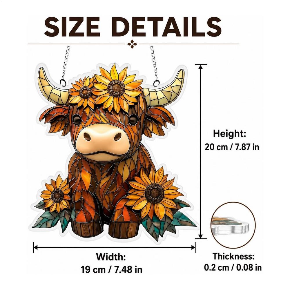 1PC Cow Suncatchers Stained Window Hanging Printed Acrylic Suncatcher Decoration For Families Round Gift Porch Home Decor