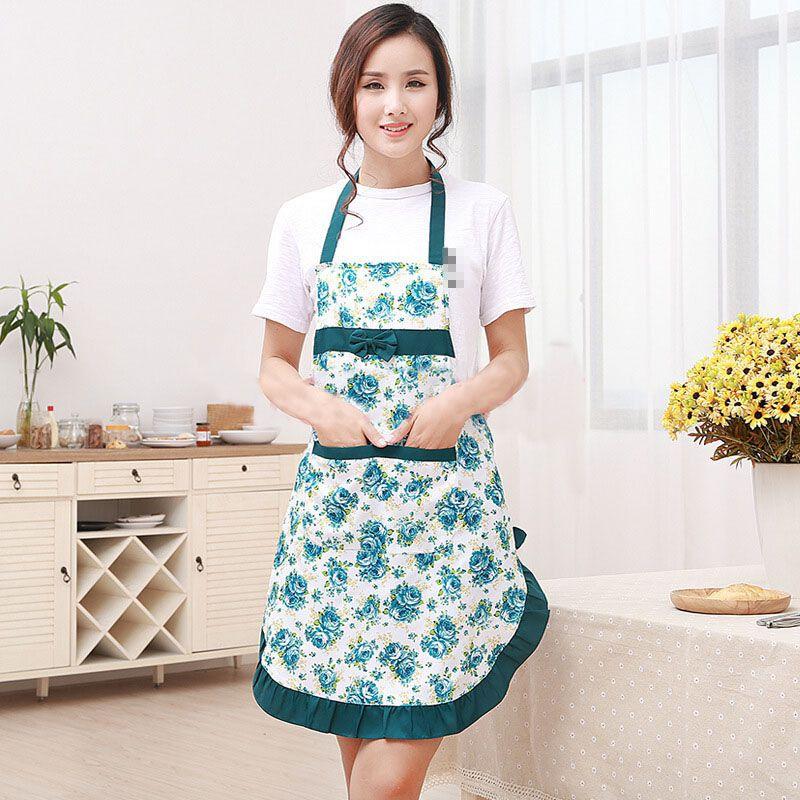 Elegant Women Floral Kitchen Bib Apron With Stylish Pockets For Cooking And Baking