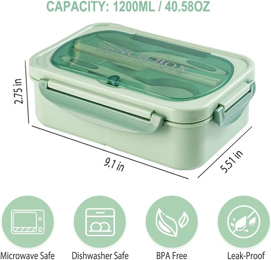 Leak Proof Divided Lunch Box Portable Bento Box with Utensils for Snack Fruit BPA Free Microwave Safe for Home Office Use