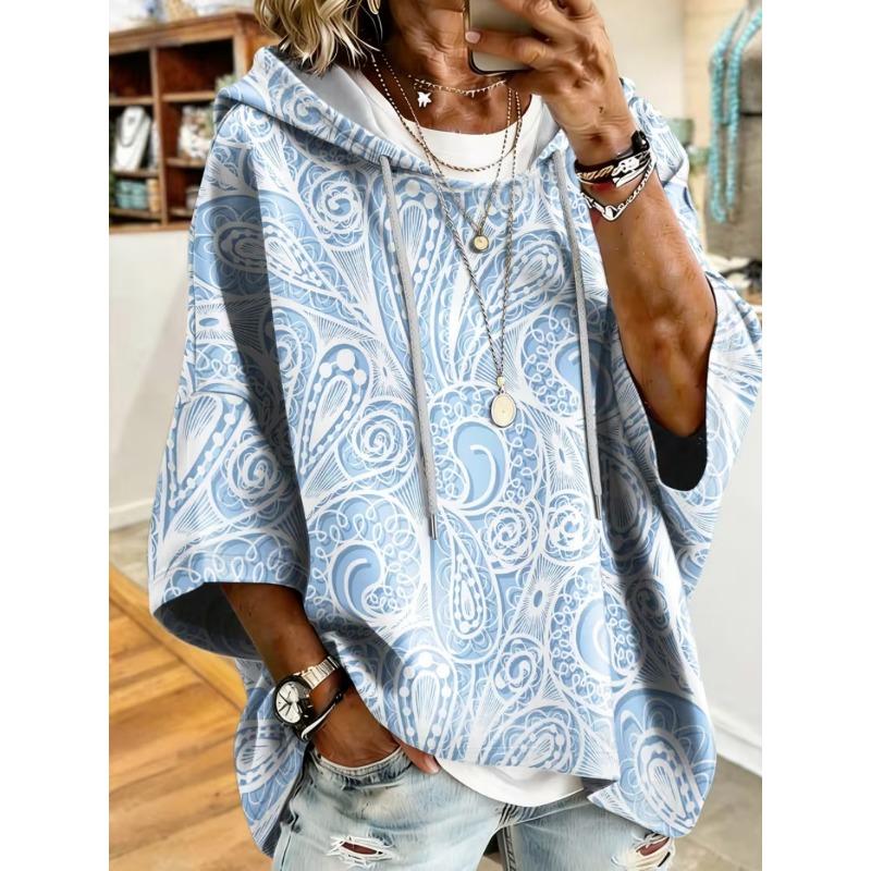 Sweat à capuche décontracté à manches mi-longues pour femme