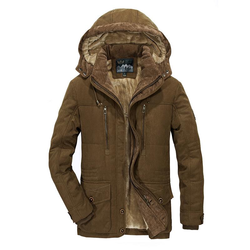 Men's Mid-Length Winter Cotton Coat with Velvet, Multi-Pocket, Thickened, Plus Size - Ideal for Middle-Aged and Elderly