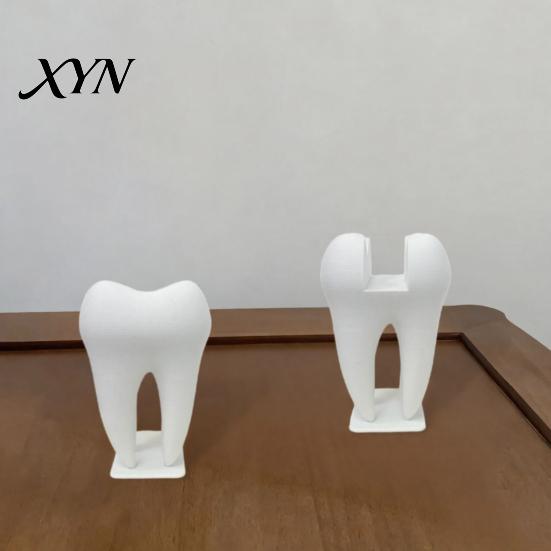Office Desk Accessory 3D Printed Business Card Holder, Tooth Shaped Matte White Organizer, Home Organizer Minimalist Style Ornament for Dental Clinics