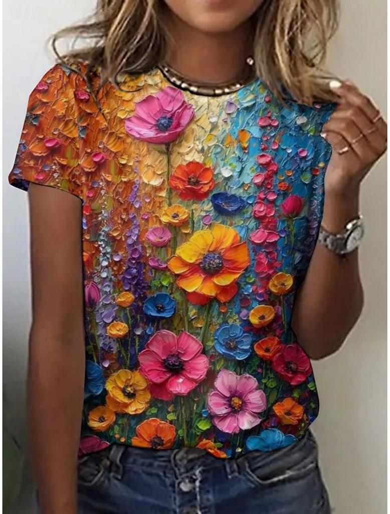 Beautiful Flower 3D Prints Women's T-Shirt Short Sleeve Tees Tops O-Neck Shirt Summer Casual Women's Clothing Apparel