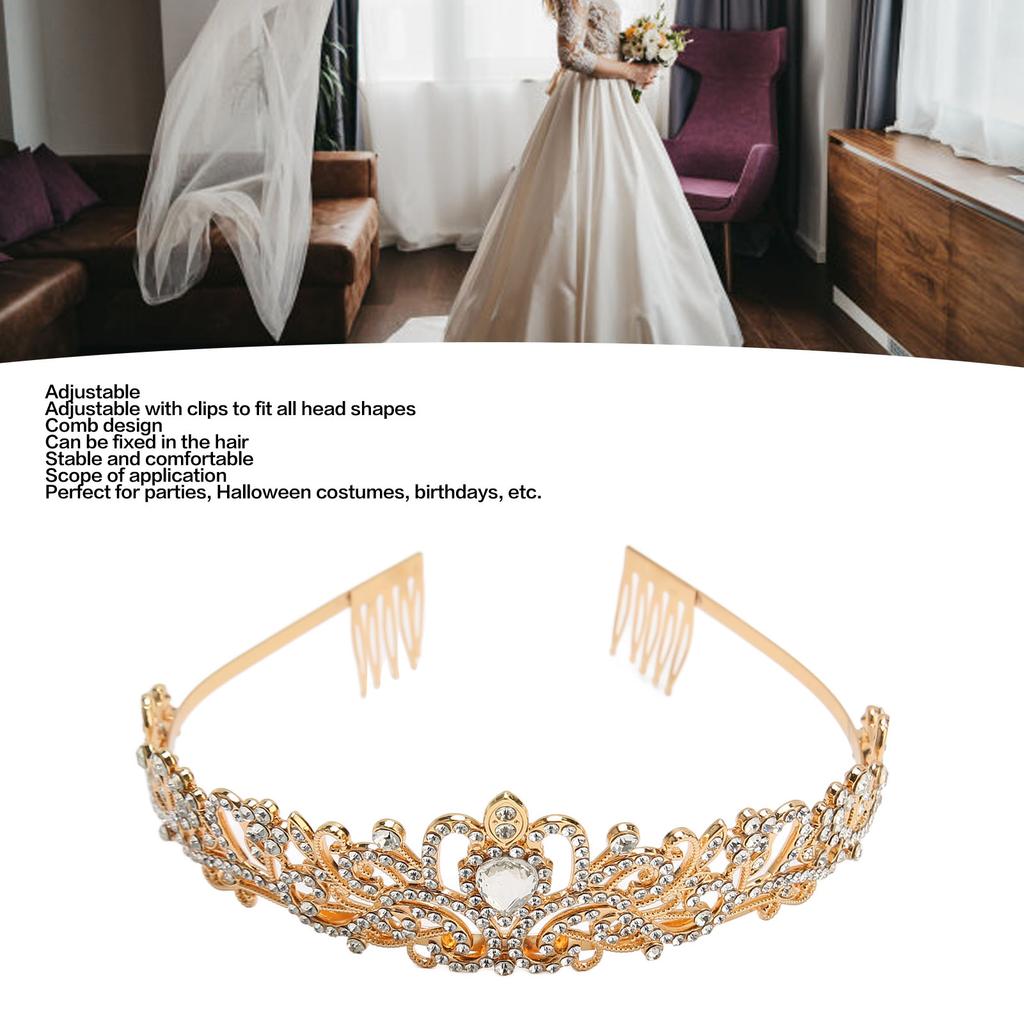 Gold Bridal Crown Fashionable Beautiful Elegant Glittering Wedding Princess Crown for Party