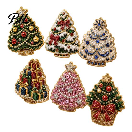 Holiday Refrigerator Magnets 6Pcs DIY Faux Pearl Painting Fridge Magnet, Santa Snowman Stocking Tree Christmas Gingerbread Snowflake Handmade