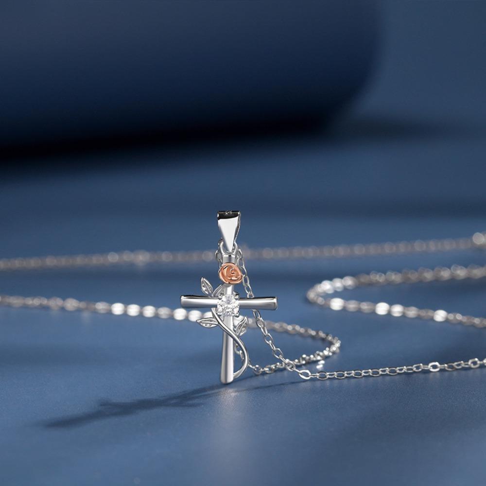 S925 Sterling Silver Cross Pendant Necklace for Women Elegant Minimalist Collarbone Chain