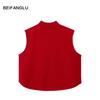 Women's Northern Deer French Old Money Style 100% Wool Thick Knit Stand-up Collar Vest Cardigan