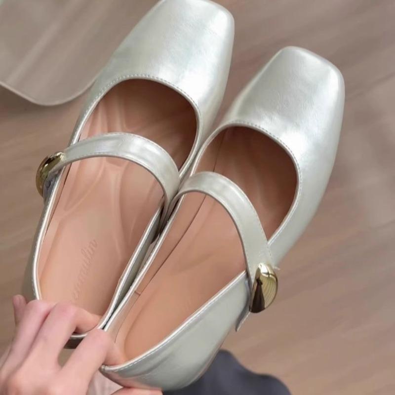 2025 New Mary Jane Womens Shoes Autumn Fashion Fashion Style Square-toe Low-heeled Soft-soled Casual Slip-on Shoes