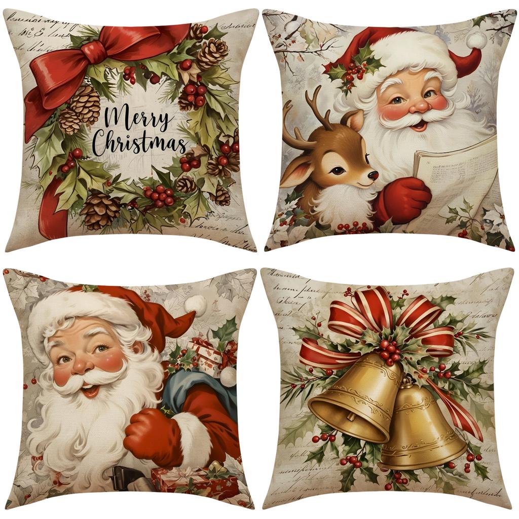 Merry Christmas Decoration Pillowcase New Year Gift Santa Claus Snowman Pattern Home Room Decoration Sofa Cushion Cover