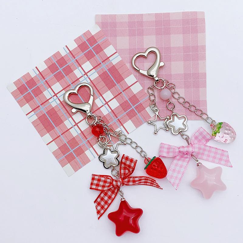 Erdbeerschleife Perlen Handyband Süßer Schlüsselanhänger Anhänger Kameraanhänger Rucksackhänge Dekoration Geschenke
