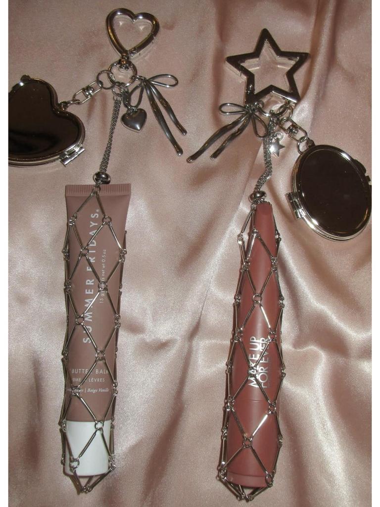 Metal Mesh Lipstick Holder: Crystal Raw Stone DIY Keychain Pendant