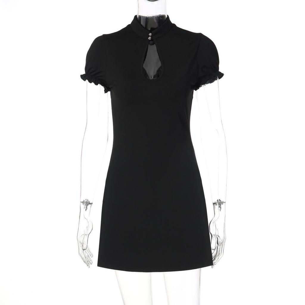 European Style 2026 Spring Sexy Slimming Short Sleeve Hollow Bodycon Dress