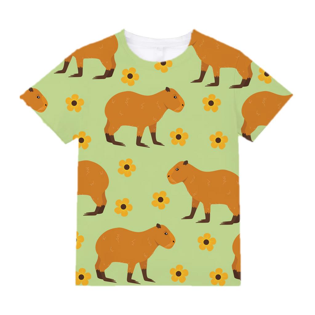Lustiges Tier Capybara Grafik 3D-gedruckte T-Shirts Sommer Casual Rundhals Kurzarm Kinder Jungen und Mädchen Kinder Unisex T-Shirts