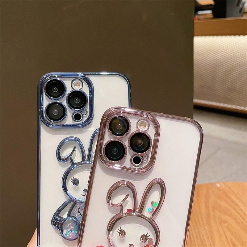 Quicksand 3d Cartoon Rabbit Phone Case For Iphone 14pro Max 13 12 11 Pro Max 14plus Camera Protection Clear New Year Back Cover