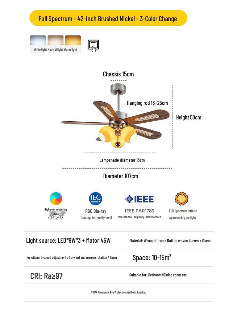 2026 Retro Ceiling Fan Light: Inverter Straight Blade for Living, Bedroom & Dining Rooms