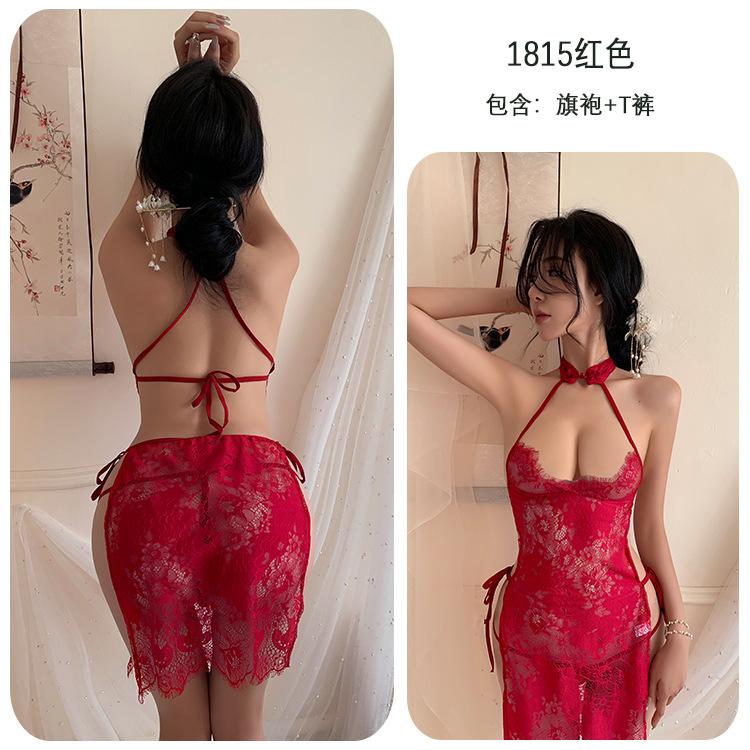 Sex underwear, eyelashes, nightgown, national style people, straps, retro perspective cheongsam straps, large size.