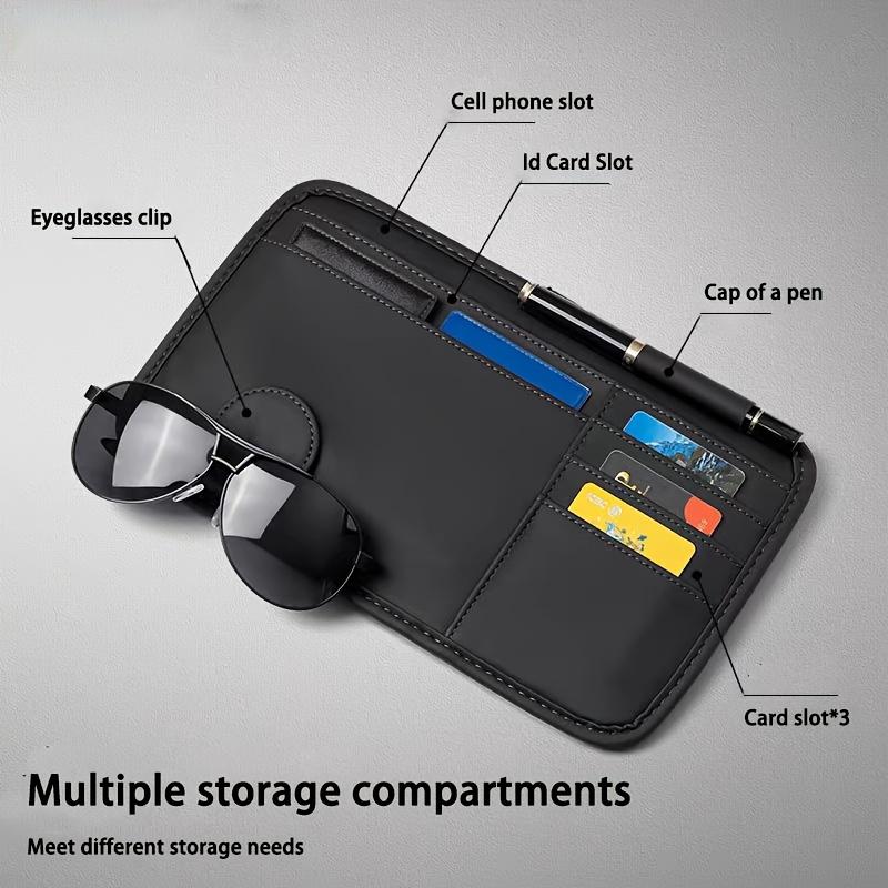 1pc PU Leather Car Visor Organizer with Glasses Holder, Multi-Functional Storage Pouch for Driver's License, Cards, and Accessories