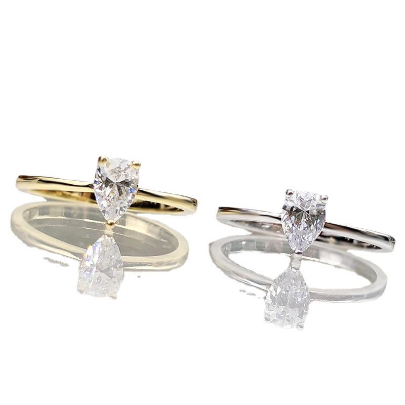 S925 Silver Sugar Cube Pear-Shaped Diamond Proposal Ring