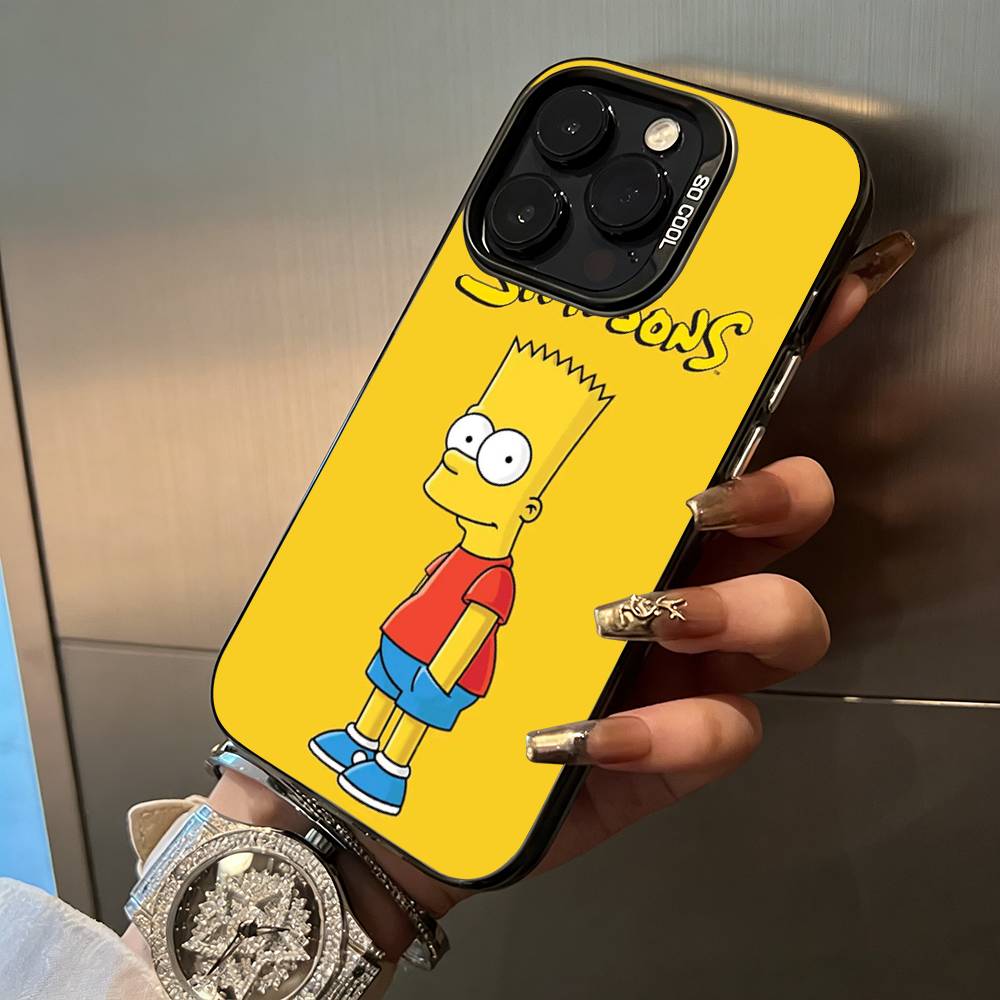 Simpsons-Funny Cartoon Phone Case For iPhone 17,16,15,14,13,12,11 Plus Pro Max Colored Silver Phone Case