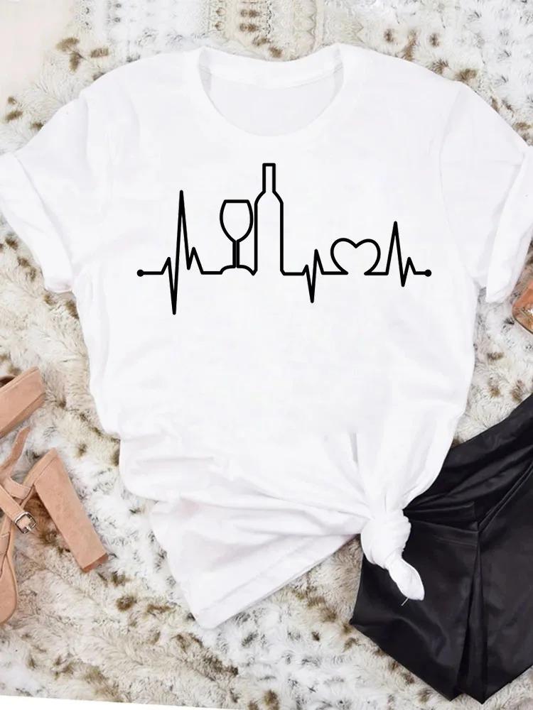 AM Coffee PM Red Wine TShirt Casual Short Sleeve Y2k Tops Womens Clothing Simple Design Fashion Harajuku White Graphic Tees