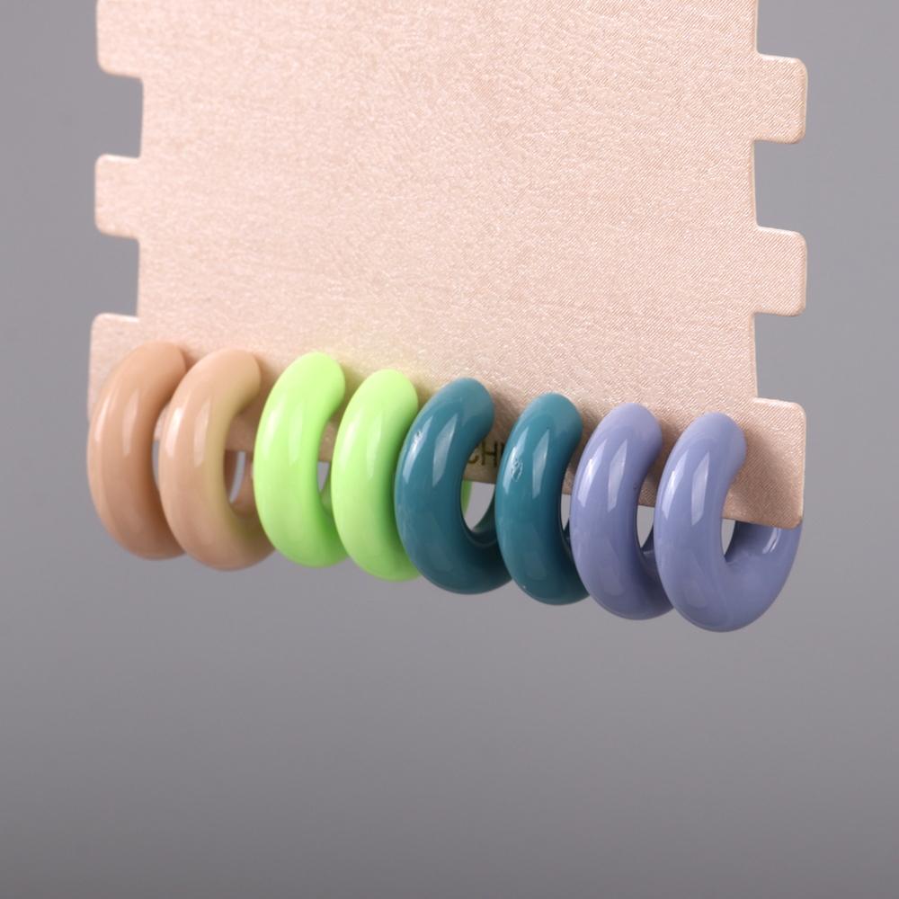 New Boho 4 pair/set Multicolor Acrylic Small Hoop Earrings Original Resin Geometric C Shape Drop Earring Jewelry Sets for Women