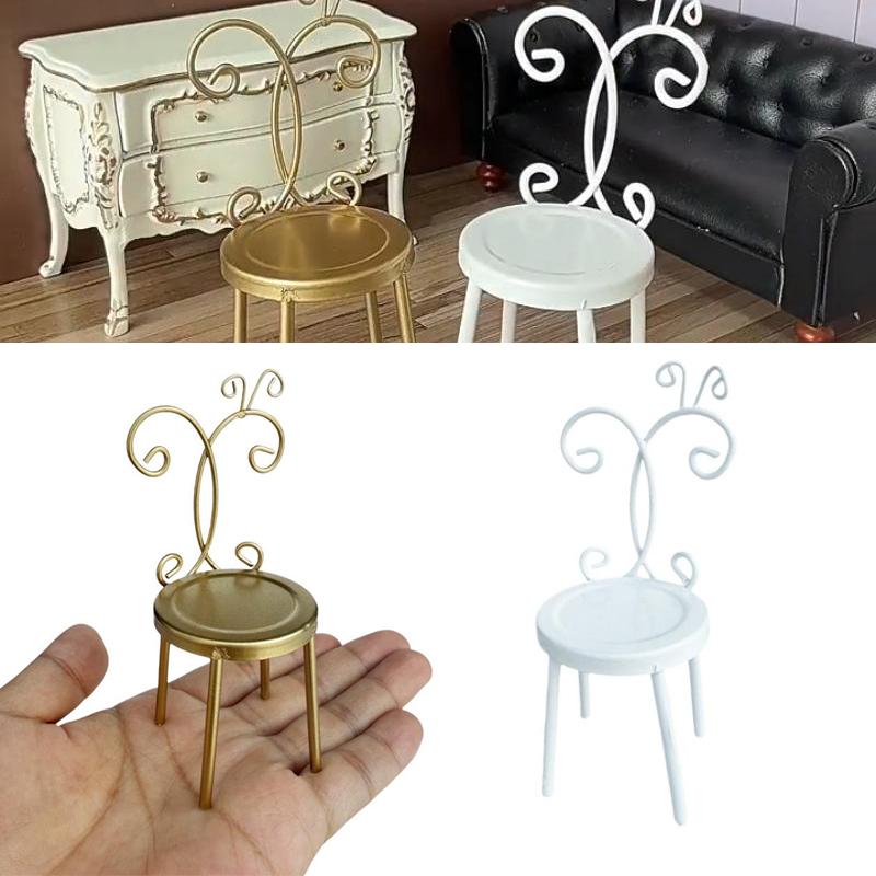 1Pcs 1:12 Dollhouse Miniature Accessories Simulation Iron Back Chair Furniture Home Model Decor Toy Doll House Accessories