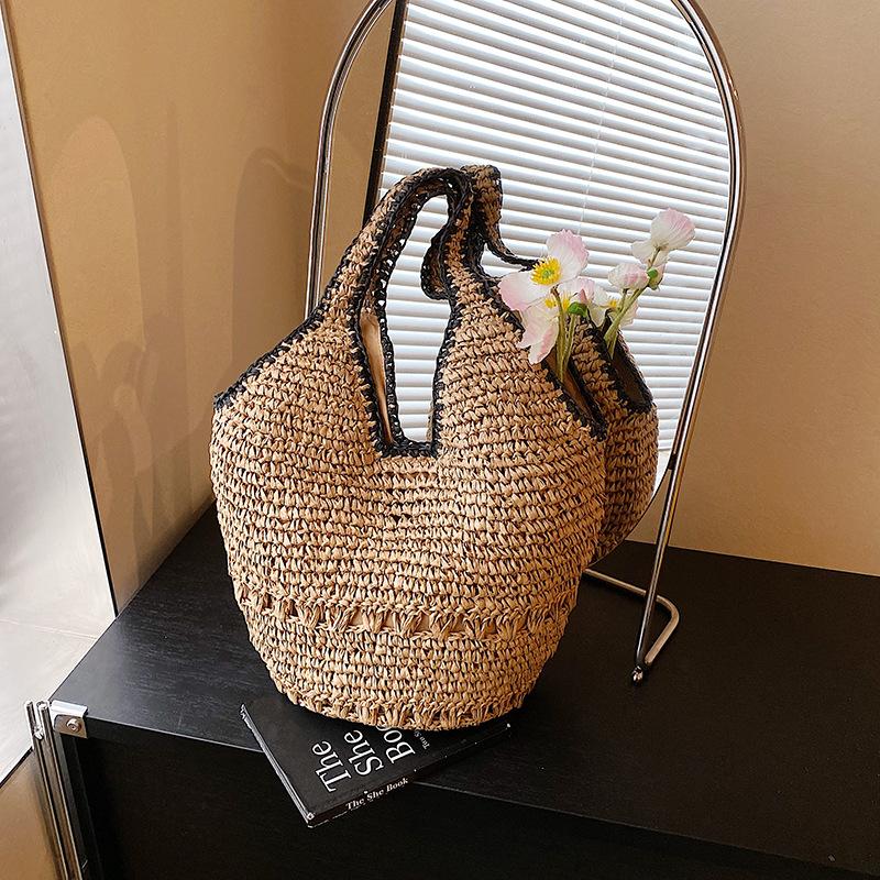 

Летний отпускной стиль большая вместимость сумка под мышкой женская новая модная соломенная сумка премиум сумка-овощная корзина хаки