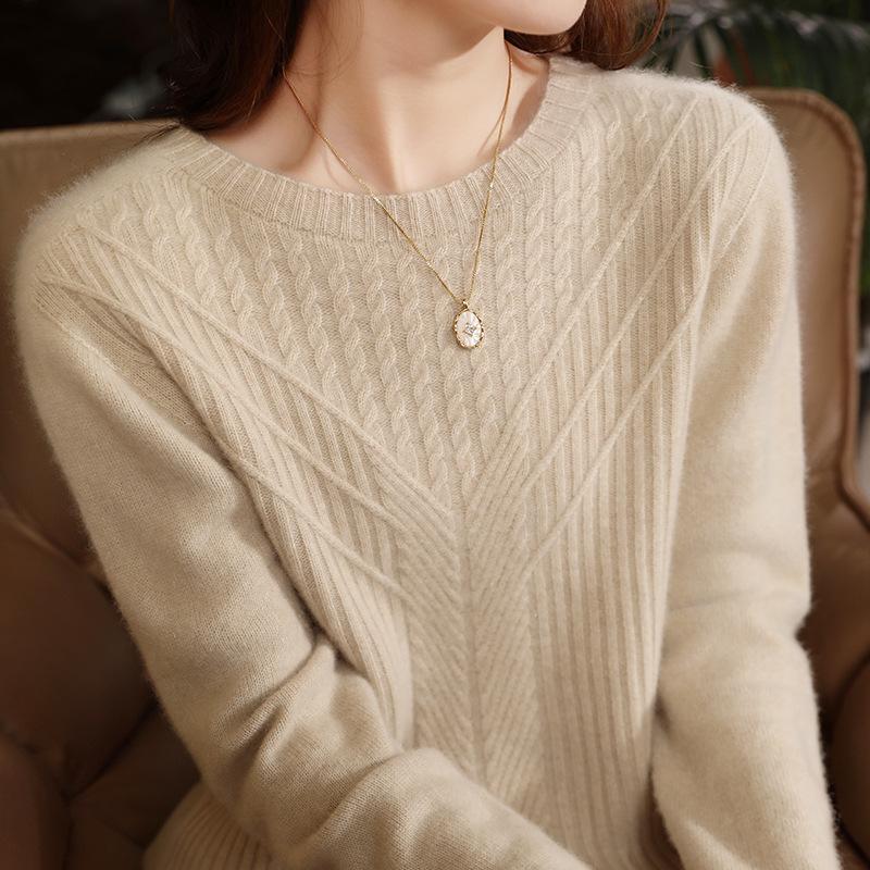 Women's Pure Wool Loose Knit Sweater - Versatile Lazy Style Base Layer Top