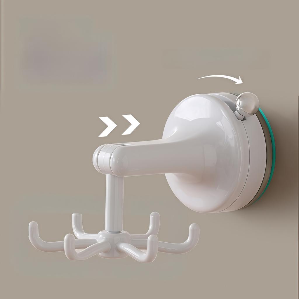Kitchen Suction Cup Rotating Hook Plastic Rotatable Drill Free Cookware Spatula 6-Claw Suction Cup Wall Mounted Storage Hook