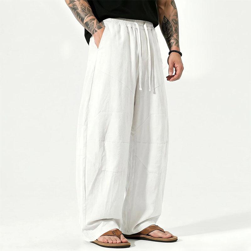 Men S Loose Fit Linen Blend Long Pants Solid Color Breathable