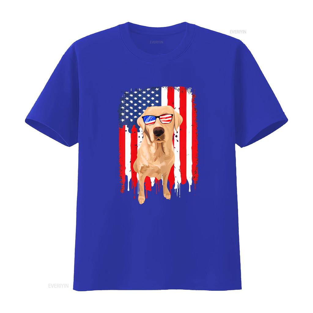 Labrador Retriever T Shirt Independence Day 4th July USA Flag Vintage Washed Graphic Breathable Slightly Streetwear Homme