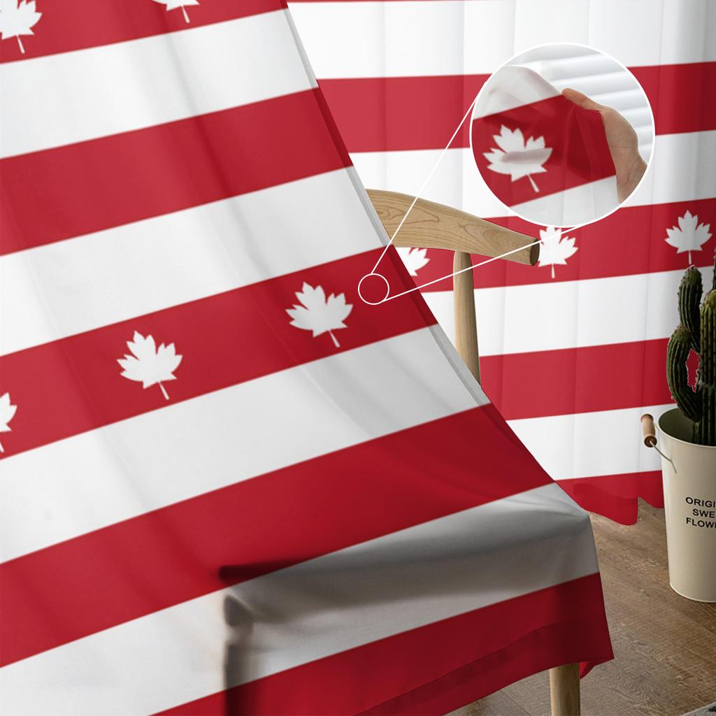 Happy Canada Day Streifen-Ahornblatt-Tüll-Voile-Vorhänge für Schlafzimmer, Fenstervorhang für Wohnzimmer, transparente Vorhänge, Organza-Vorhänge
