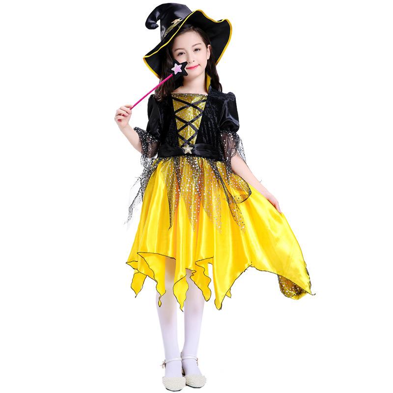 Heksesett Kjole Jenter Halloween Trollmannskostyme Barn Fest Heks Vestidos