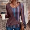 Damen-Oberteile, Rundhalsausschnitt, Langarm, Pullover, Tops, Streifendruck, Spleißdesign, lässig, lockeres T-Shirt für den Alltag
