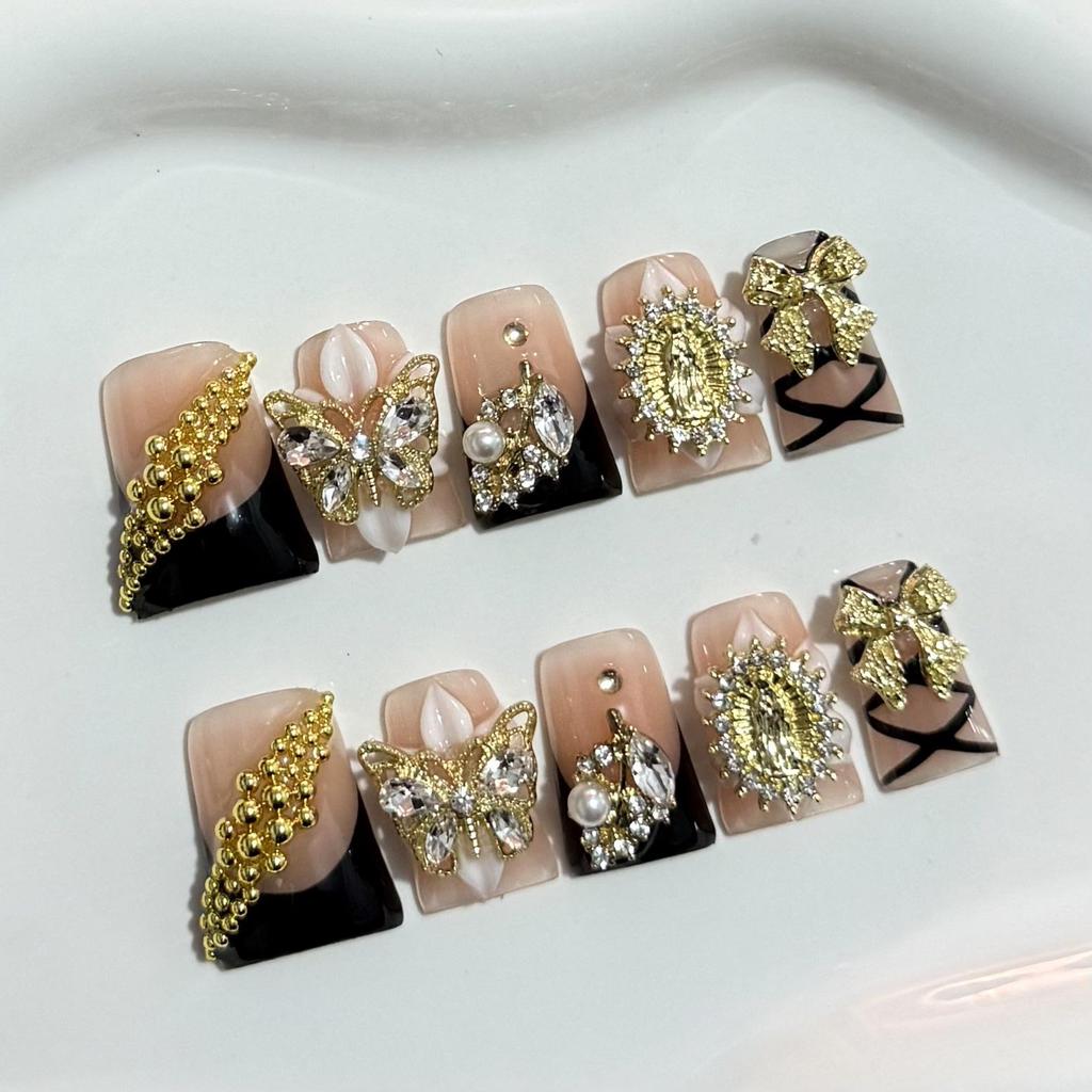 European-American Handmade Autumn/Winter Duckbill Nail Carved Alloy Wearable Nails