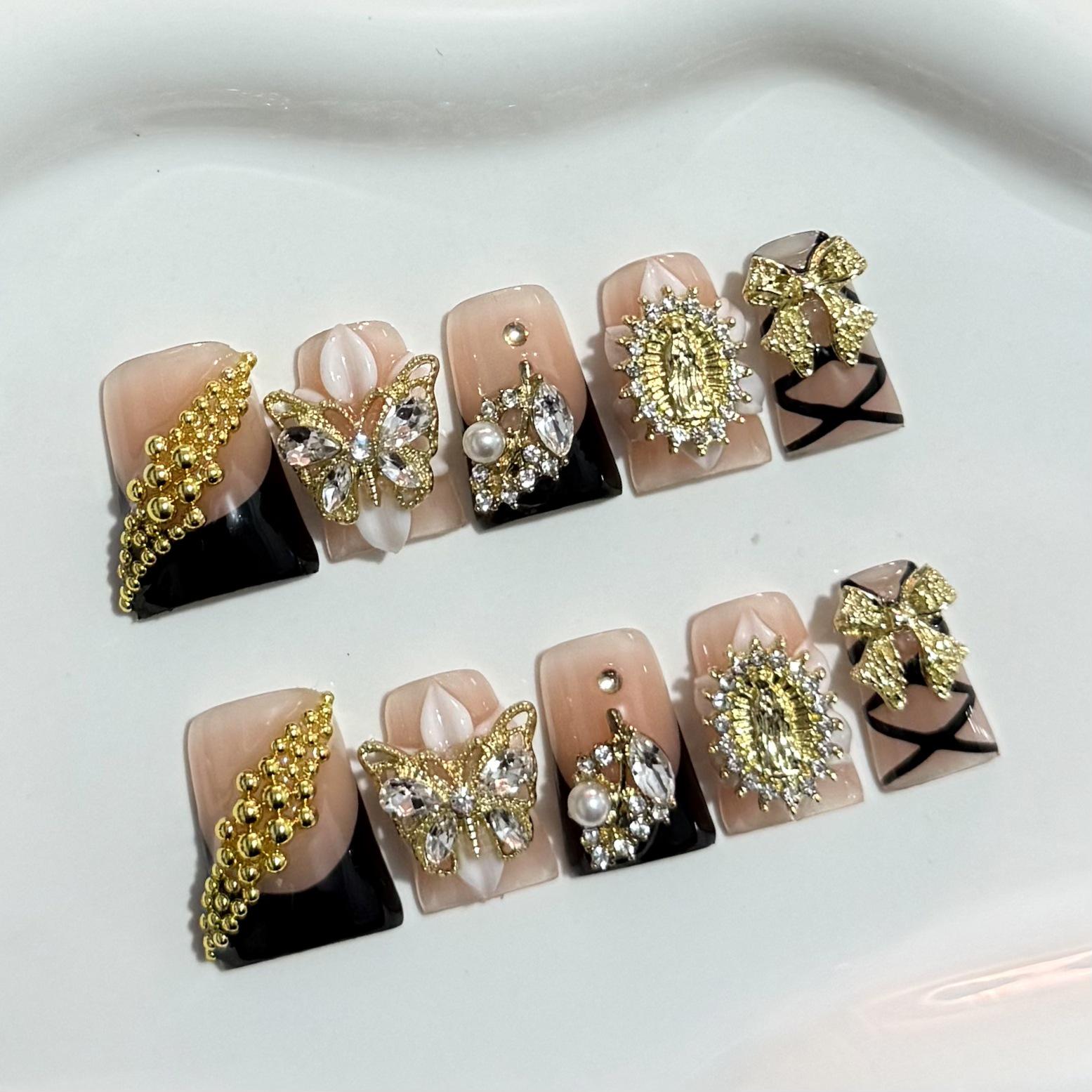 

European-American Handmade Autumn/Winter Duckbill Nail Carved Alloy Wearable Nails S with Tool Kit