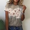 Summer Round Neck Flower Pattern 3D Print Top Fashionable Casual Short Sleeved Women's T-shirts