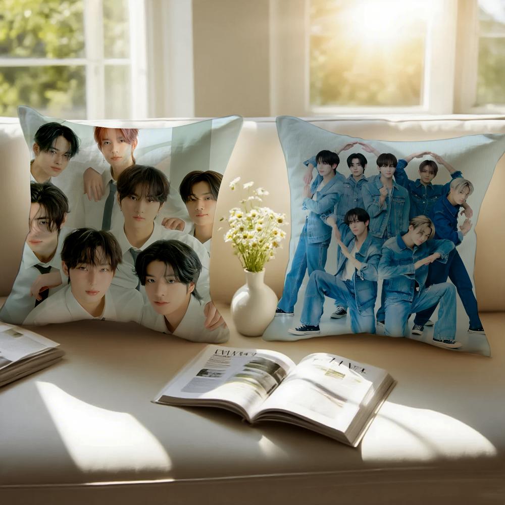 Fashion KPOP BOY TEAM EENHYPENS Cushion Cover Pillowcase Antidustmite Invisible Zipper Short Plush Sofa Cushion