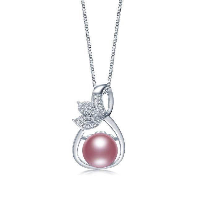 HENGSHENG Hot Selling Natural Pearl S925 Sterling Silver Zircon Leaf Pendant Necklace Natural Freshwater Pearl Pendant For Lady